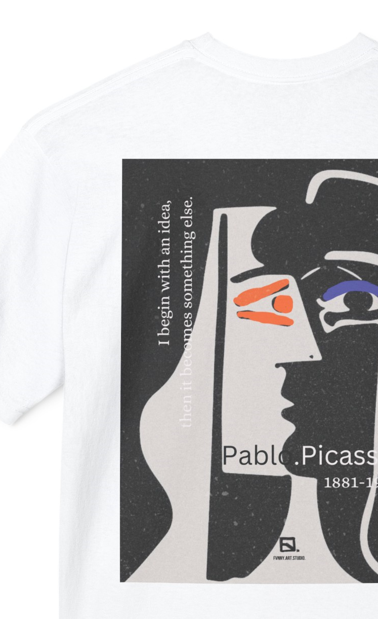 Picasso. white unisex t-shirt. custom art design