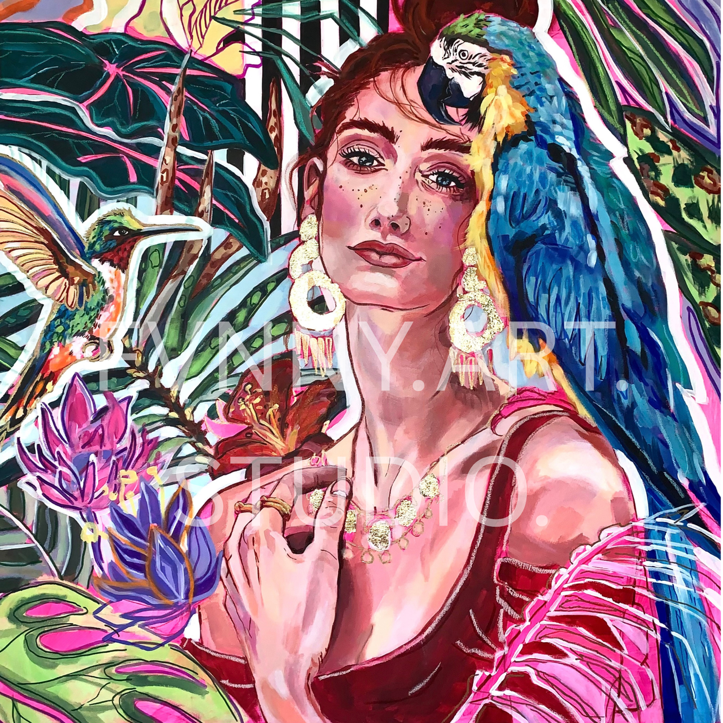 Woman with parrot.