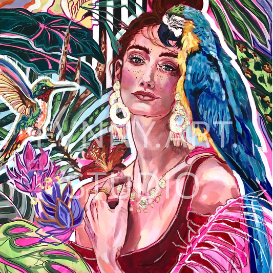 Woman with parrot.